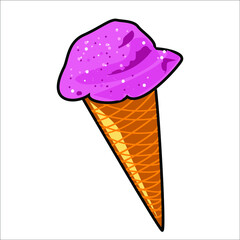 Vector illustration of pink ice cream in a cone