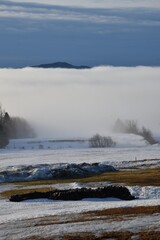 A foggy spring morning, Sainte-Apolline, Québec, Canada