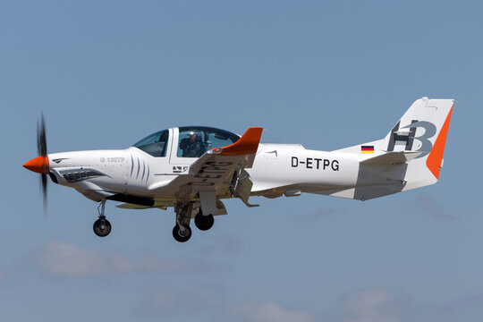RAF Fairford, Gloucestershire, UK - July 10, 2014: Grob Aerospace G-120TP training aircraft D-ETPG.