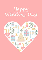Wedding card with a heart on a pink background