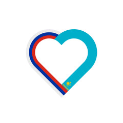 unity concept. heart ribbon icon of russia and kazakhstan  flags. vector illustration isolated on white background