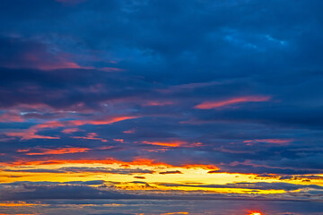 Unrealistic colorful sunset in the lush clouds in Iceland