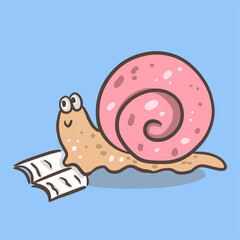 cute snail cartoon student animal reading on book, back to school