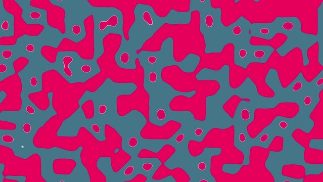 Abstract moving bright pink shapes on greenish grey background. Camouflage texture wallpaper. Seamless fluid animation. Flowing fuchsia pink element pattern. Web design template. Bright digital poster