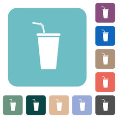 Disposable drinking cup with straw rounded square flat icons