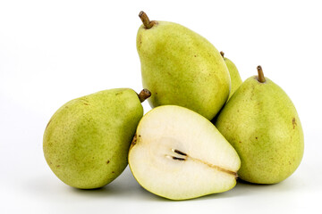 Fresh European pear - Pyrus communis, the common pear, is a species of pear native to central and eastern Europe, and western Asia, isolated in white background, shot under studio setup.