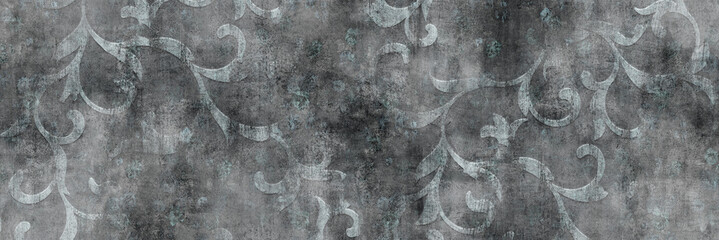 Gray leaves pattern with cement texture, vintage wallpaper background