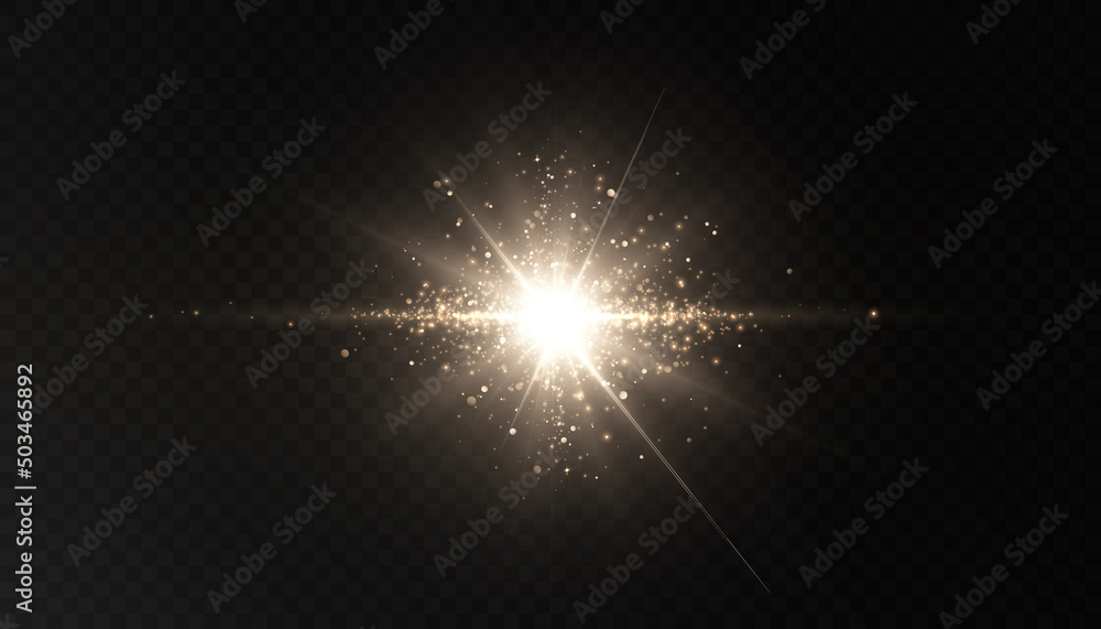 Poster Bright light effect with rays and highlights for vector illustration.