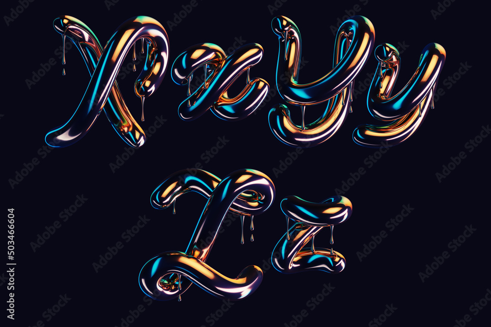 Poster 3d render of dark font with dripping glossy effect