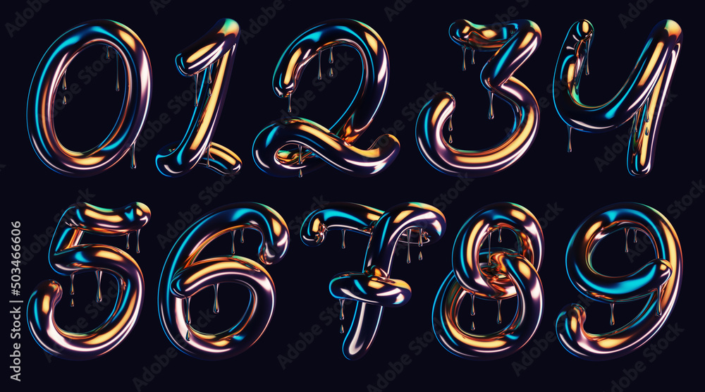 Poster 3d render of dark font with dripping glossy effect