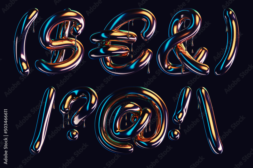 Poster 3d render of dark font with dripping glossy effect