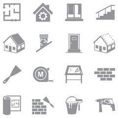 Home Building Icons. Gray Flat Design. Vector Illustration.