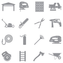 Obraz premium Home Workshop Icons. Gray Flat Design. Vector Illustration.