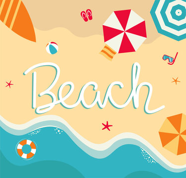 Beach Lettering Hand Drawn Summer Vector Illustration In Flat Style