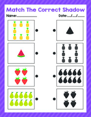 Back To School Match The Same Shadow Beginning Math Worksheet For Preschool Kid Activity Sheet Pre K