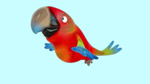 4K cartoon animation of a fun Parrot with alpha included