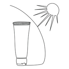 Sunscreen for sunburn drawn in one continuous line. Stock isolated vector illustration