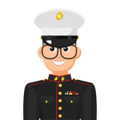 US marine private in simple flat vector. personal profile icon or symbol. military people concept vector illustration.