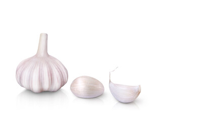 raw garlic isolated on white background