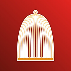 Bird cage sign. Golden gradient Icon with contours on redish Background. Illustration.