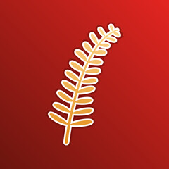 Olive twig sign. Golden gradient Icon with contours on redish Background. Illustration.