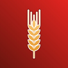Wheat sign illustration. Spike. Spica. Golden gradient Icon with contours on redish Background. Illustration.