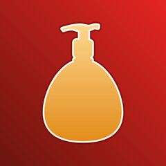 Gel, Foam, Liquid Soap. Dispenser Pump Plastic Bottle. Golden gradient Icon with contours on redish Background. Illustration.