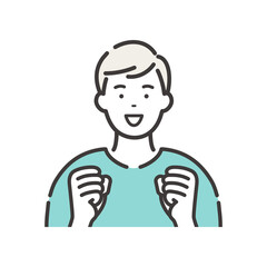 両手を握りしめて喜ぶ喜ぶ若い男性