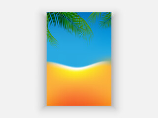 Summer. Beach with palm trees, seaside vacation flyer design template.