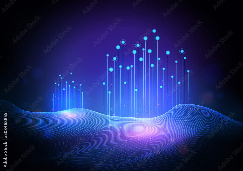 Poster dynamic waves and light beam futuristic technology abstract background big data concept