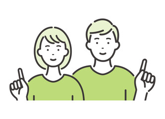 若い男女のカップル　指差しで説明するポーズ