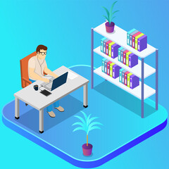 Office staff, manager work and communication. Office worker at the table. Business employees on their workspace. Co-worker. Businessman or a clerk working at his office workplace. Man surfing internet