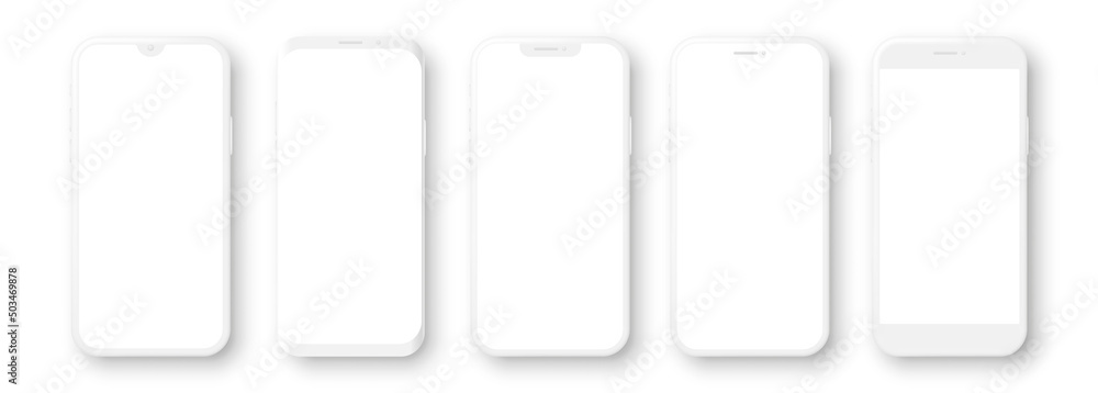 Canvas Prints realistic white mockup smartphone set with blank screen. 3d mobile phone models. vector illustration