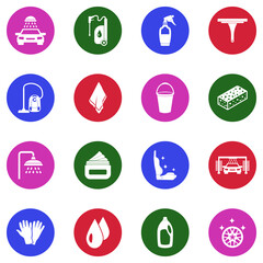 Car Cosmetics Icons. White Flat Design In Circle. Vector Illustration.