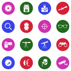 Lens Icons. White Flat Design In Circle. Vector Illustration.