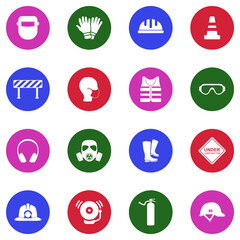 Job Safety Icons. White Flat Design In Circle. Vector Illustration.