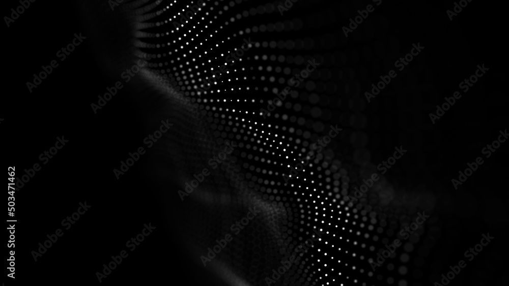 Poster Digital technology. Futuristic background of glowing particles in motion. Large amount of data. 3D rendering.
