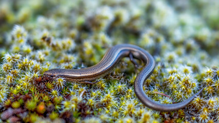 European copper skink, European snake-eyed skink, juniper skink (Ablepharus kitaibelii) in the natural environment