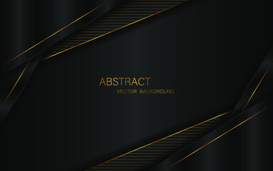 Abstract black triangle shape with golden lines on black background and free space for design.
