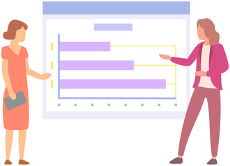 Manager makes presentation of statistical report analysis charts. Planning business. Teamwork consulting for project management, financial reporting and strategy. Data analysis research statistics