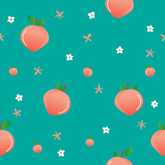 cute peach with flower seamless pattern for fabric print
