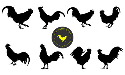 Silhouettes of Rooster chicken. vector Illustration
