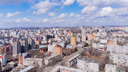Fototapeta na wymiar A Russian city from a bird's-eye view. The Russian Far East. Khabarovsk. Early spring. 