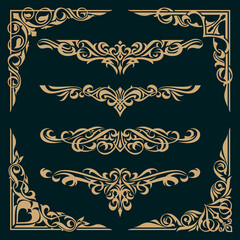 Vintage ornament set. gold borders and frames.