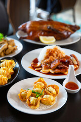 Food platter combo set of traditional Cantonese yum-cha Asian gourmet cuisine meal food dish on the...