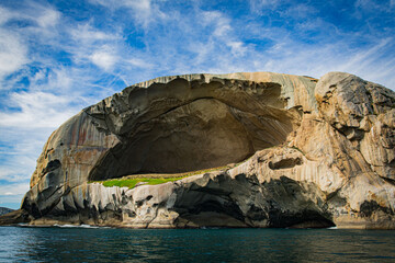 Skull Rock stone island seascape in Cruising tour view in the Bass Strait at Wilson Promontory...
