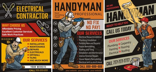 Handyman professionals vertical banners set