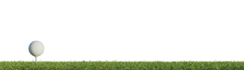 Golf ball on grass panorama, 3d rendering