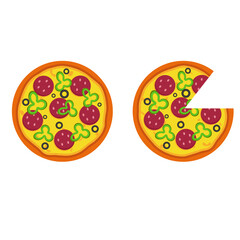 Whole pizza with salami. Fast Food Illustration