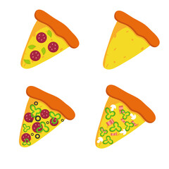 Slices of pizza in different flavors. Fast Food Illustration